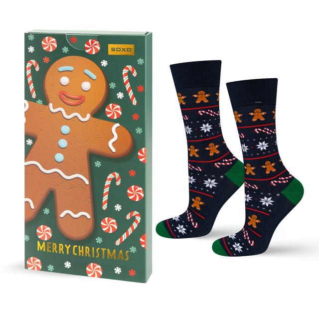 1 Paar Socken mit Lebkuchenmuster in Kartenverpackung