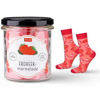 SOXO GOOD STUFF red women's socks funny strawberry jam in a jar