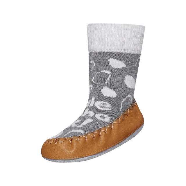 Grau Baby Hausschuhe SOXO mit Ledersohle