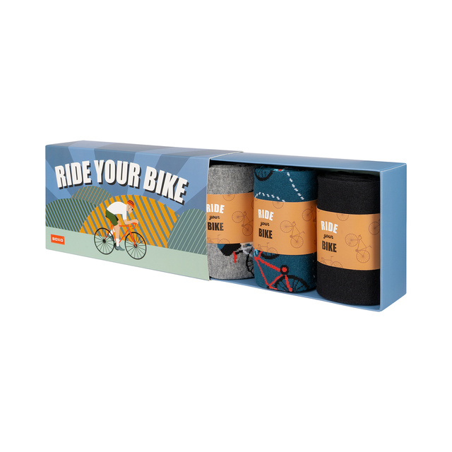  3 Paar von lustigen Socken mit Fahrradmotiv in einzigartiger Verpackung | Herrensocken | SOXO