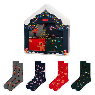 4 Paar von lustigen Socken mit Weihnachtsmotiv in einzigartiger Verpackung | Herrensocken | SOXO