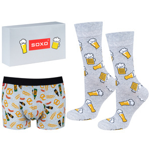 SOXO Herrensocken und Herrenboxershorts in einer Box, ein Geschenk für einen Jungen, grau