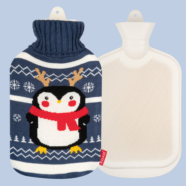 Hot water bottle Soxo penguin in sweater funny gift Santa Claus | Christmas
