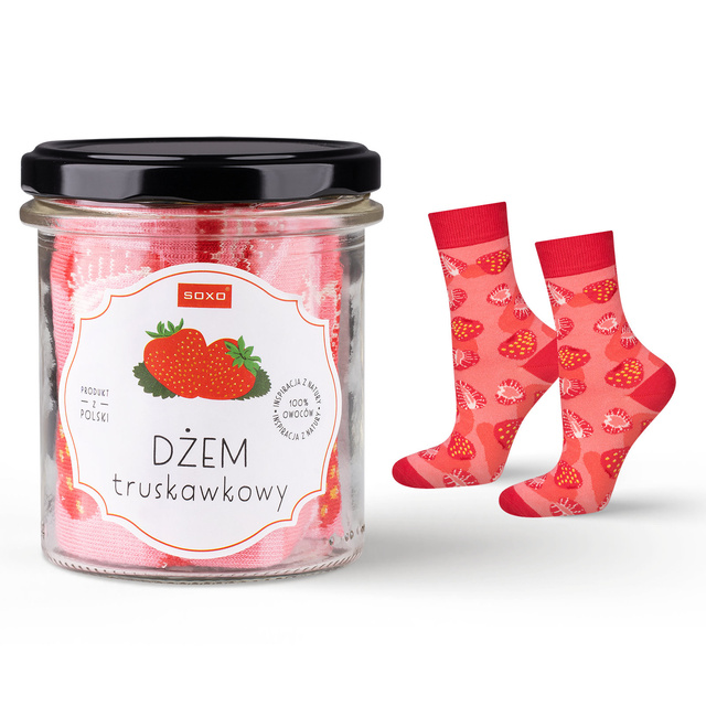 Bunte Frauensocken SOXO GOOD STUFF Erdbeermarmelade im Glas