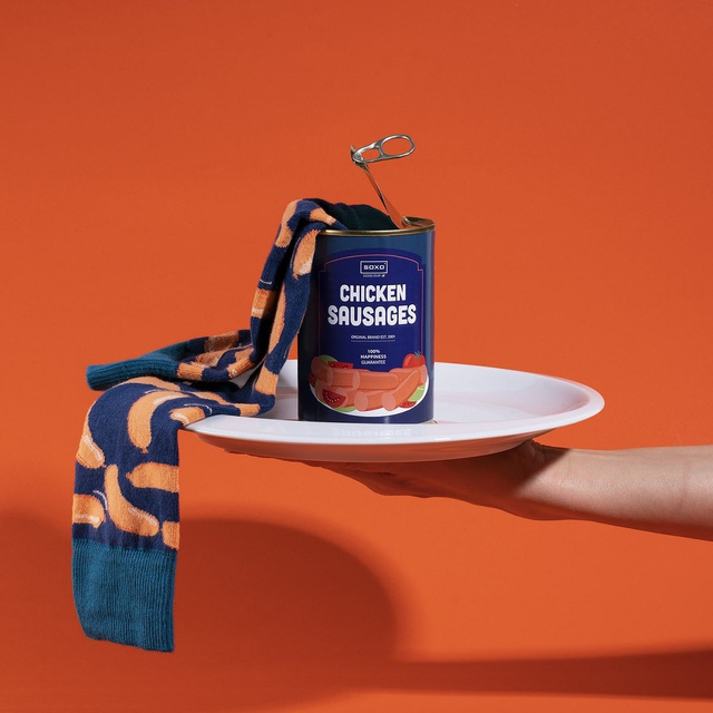 1 Paar von lustigen Socken mit Chicken Sausagesmotiv einzigartiger Verpackung | Herrensocken | SOXO