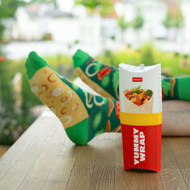 3 Paar von lustigen Socken mit Wrapmotiv und Hamburgermotiv  in einzigartiger Verpackung | Damen-/Herrensocken