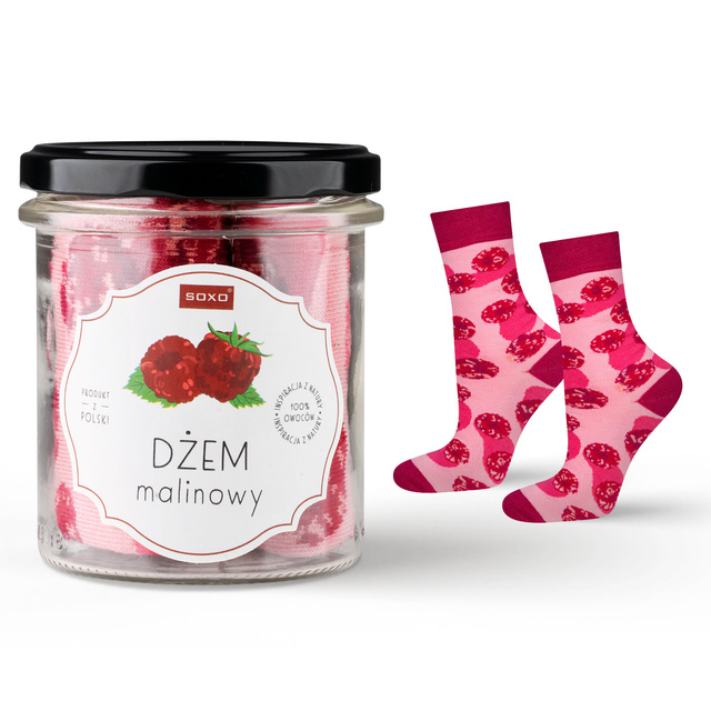 Bunte Frauensocken SOXO GOOD STUFF Himbeermarmelade  im Glas