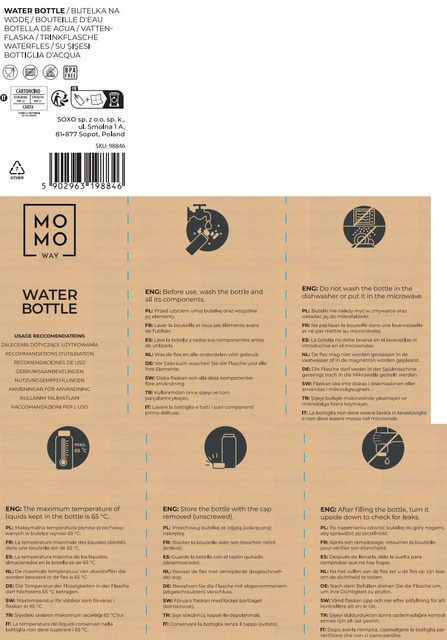 Wasserflasche mit Fruchteinsatz, grau-schwarz | BPA free | Tritan | MOMOWAY