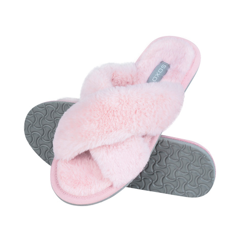 Women's slippers SOXO fur with a hard TPR sole