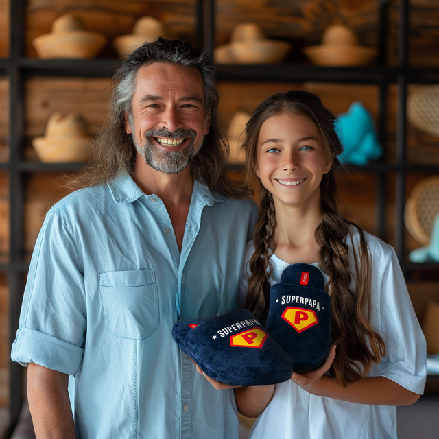 Zestaw Kapcie Męskie Super Papa + Brelok