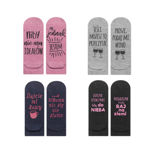 Set of 4x Colorful SOXO women's socks with funny Polish inscriptions