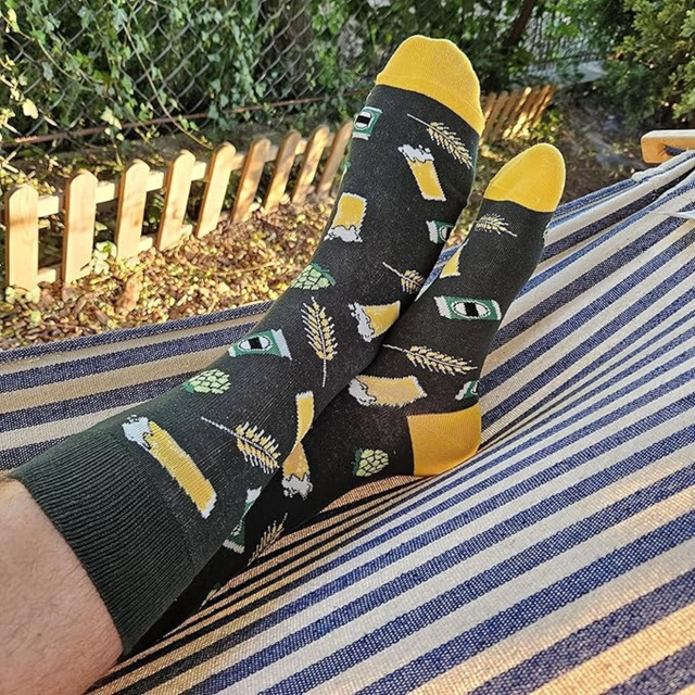 Men's colorful SOXO GOOD STUFF socks funny pale lager beer roasted in a can with polish inscriptions