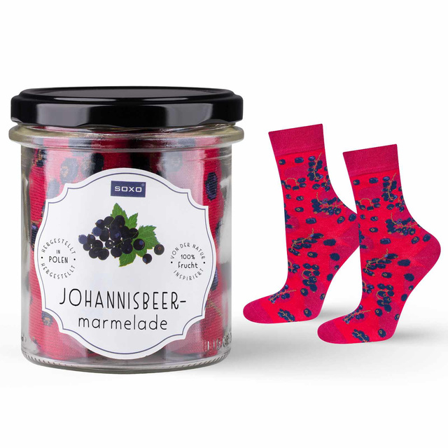 Women's SOXO GOOD STUFF socks with currant jam in a jar