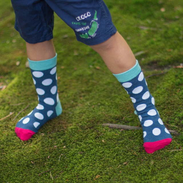 Children's navy blue SOXO GOOD STUFF socks with dots