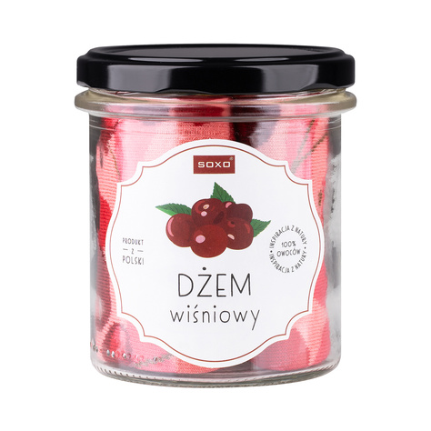 Women's pink SOXO GOOD STUFF socks with cherry jam in a jar