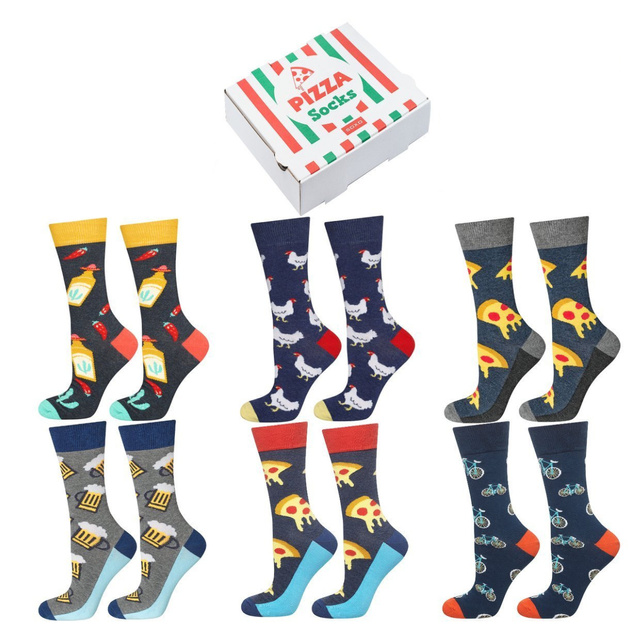 6 Paar von lustigen Socken mit Pizzamotiv einzigartiger Verpackung | Herrensocken | SOXO