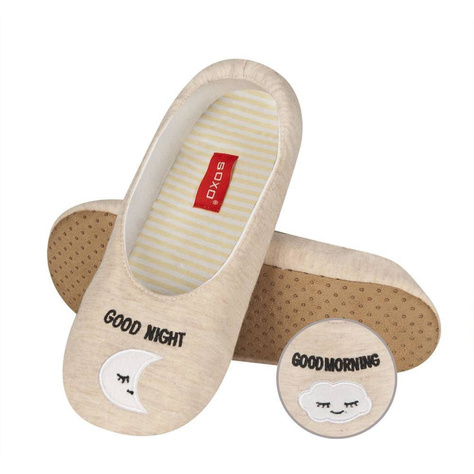 Women's beige SOXO ballerina slippers with inscriptions and a soft sole