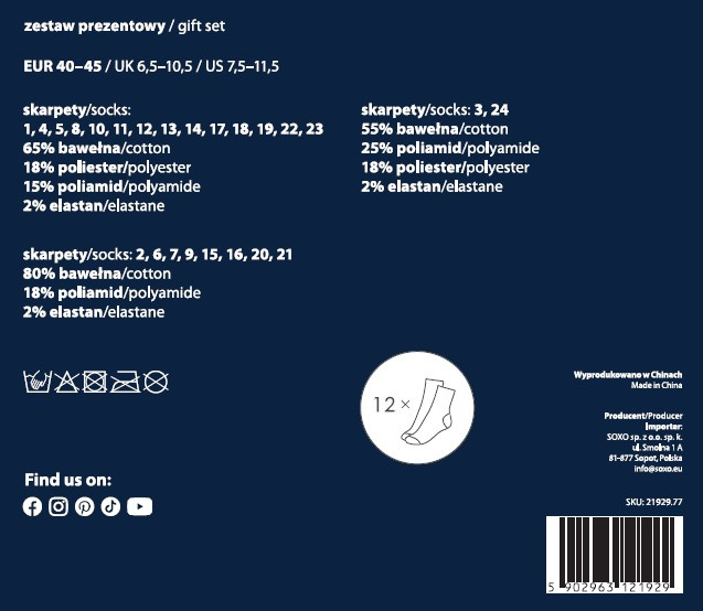 Adventskalender mit Socken 12er-Pack