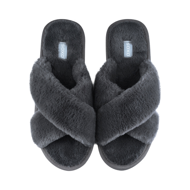 Women's slippers SOXO fur with a hard TPR sole
