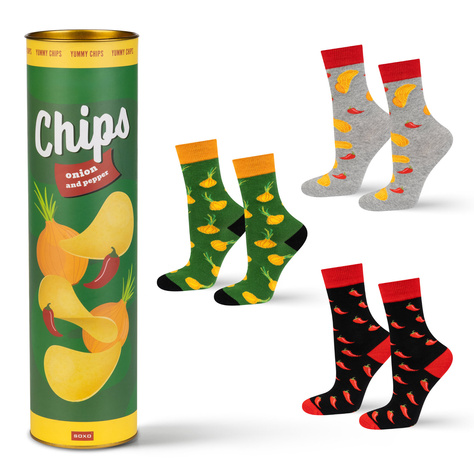 Set 3x Men's women's socks colorful SOXO chips for a gift