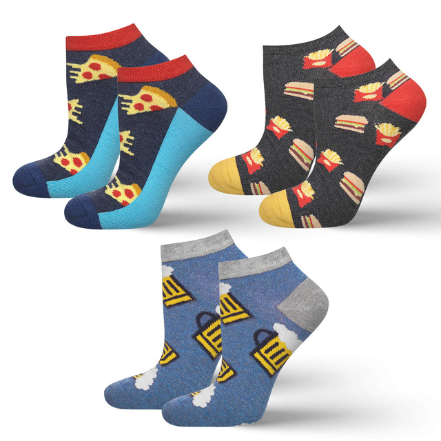 Set mit 3x bunten Kurze Herrensocken Bier + Fastfood  | SOXO