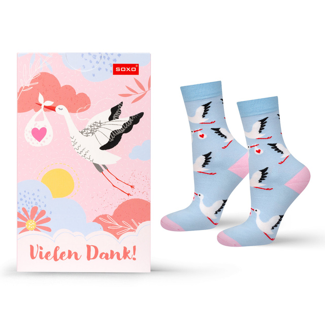 Lange Damensocken SOXO mit einem Storch