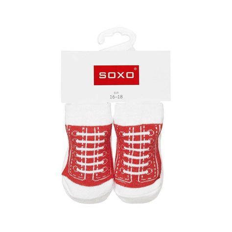 Red SOXO baby socks, sneakers with inscriptions