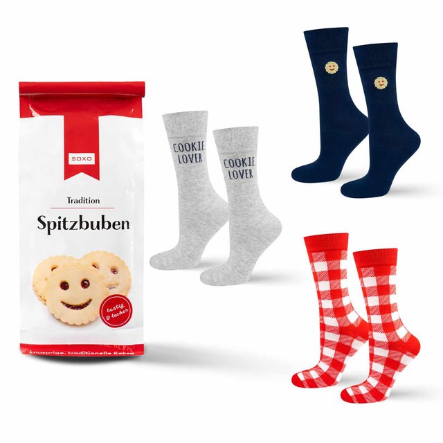 Set mit 4x SOXO Damenfüße Bunte Donuts in einer Geschenkbox
