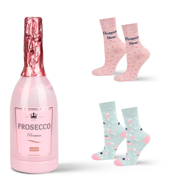 Set of 2x SOXO women's socks cheerful Prosecco in a bottle a gift for her