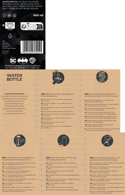 Water bottle 0.6L black | durable and practical | Batman