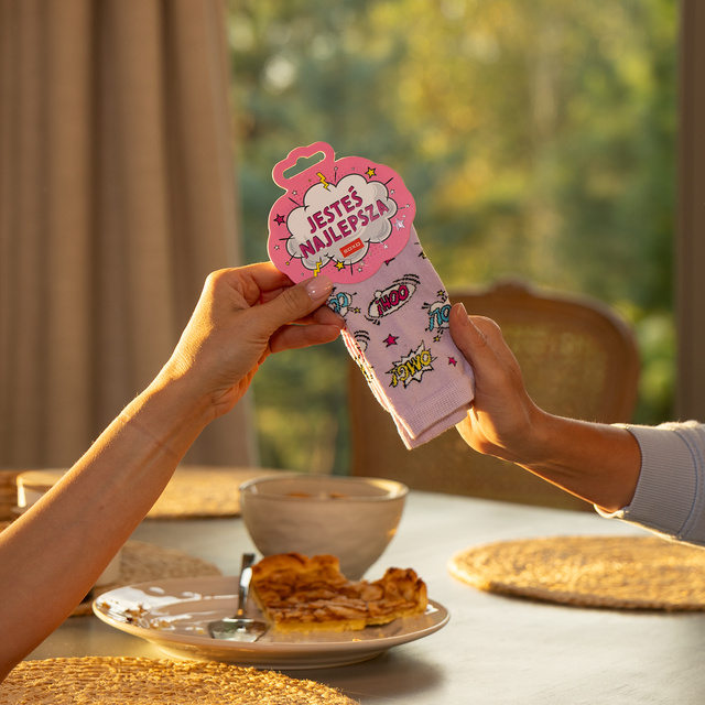 Pink SOXO women's socks with Polish inscriptions funny gift