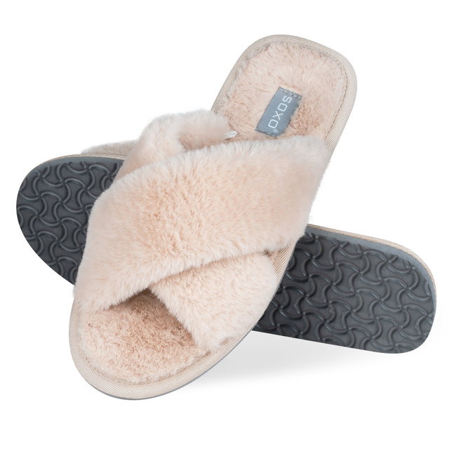 Women's slippers SOXO fur with a hard TPR sole