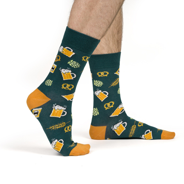 Men's colorful SOXO GOOD STUFF socks funny classic wheat beer roasted in a can with polish inscriptions