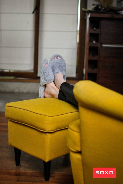 SOXO Damenhausschuhe pelzig grau