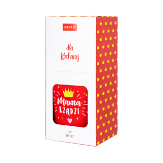 Hausschuhe für Mama SOXO mit polnischer Inschrift in einer Geschenkbox