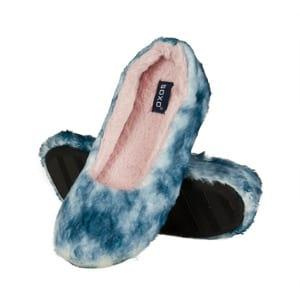 OUTLET Blau Hausschuhe Damen Ballerinas SOXO flauschige mit harte Sohle TPR