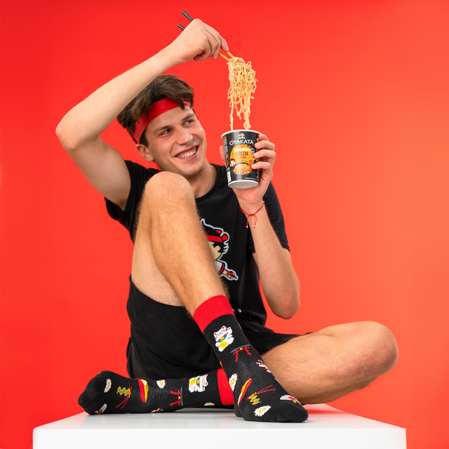 Herrensocken bunt SOXO | Mustern OYAKATA Teriyaki in einer Tasse