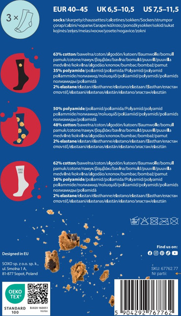 Set of 3x SOXO men's women's cake socks in a pack