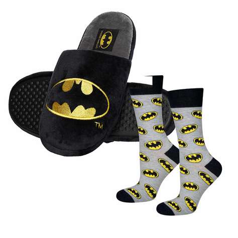 Set of 1x Colorful Men's SOXO Batman Socks and 1x Men's Batman Slippers 