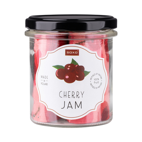 Women's pink SOXO GOOD STUFF socks with cherry jam in a jar