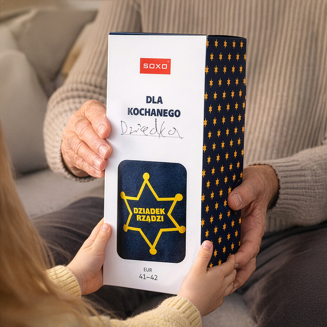 Herren Hausschuhe für Opa SOXO mit polnischen Untertiteln in einer Geschenkbox