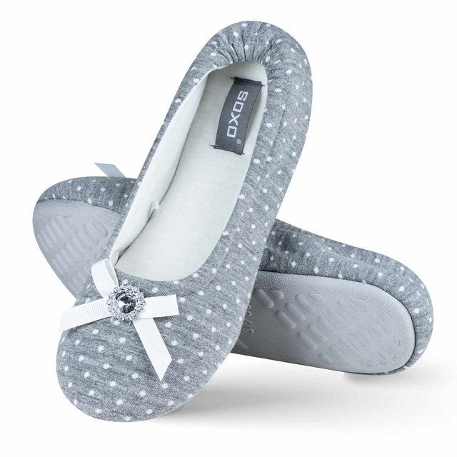 Grau Hausschuhe Damen Ballerinas SOXO mit einem Bogen