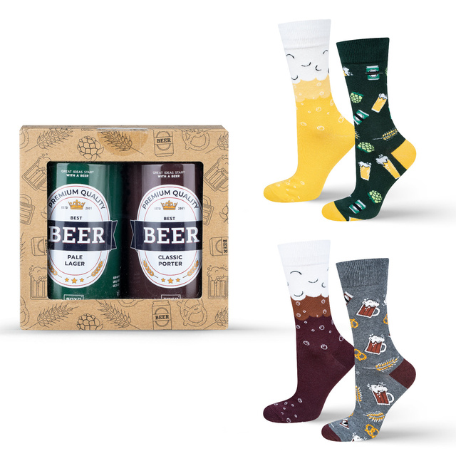 Set of 2x Colorful SOXO GOOD STUFF men's socks funny beer with inscriptions in a can for a gift