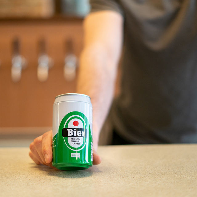 Men's colorful SOXO GOOD STUFF socks funny pale lager beer roasted in a can with polish inscriptions