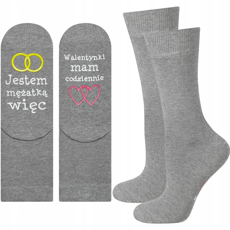 Grau Damen lange Socken SOXO mit polnischen Untertiteln Baumwollen Geschenk 