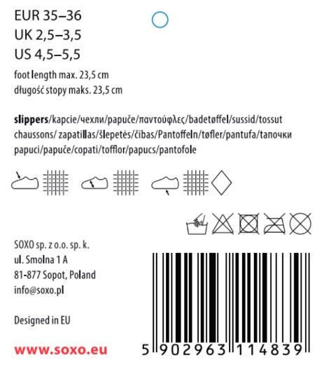 Kapcie szare SOXO z podeszwą TPR, korona