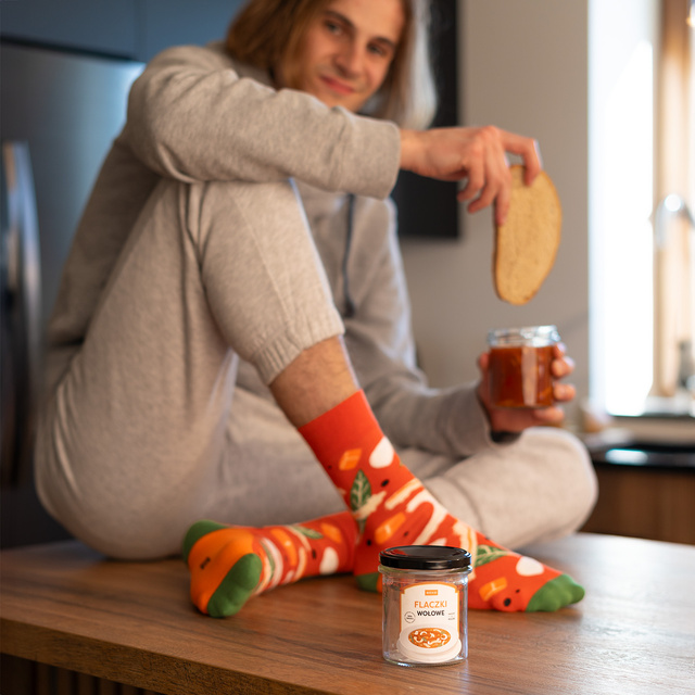 Men's colorful SOXO tripe socks in a jar