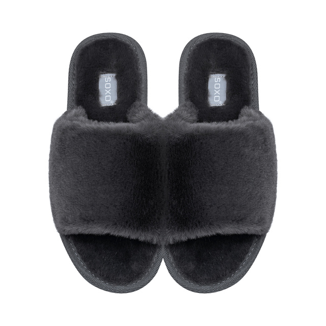 Women's slippers SOXO fur with a hard TPR sole