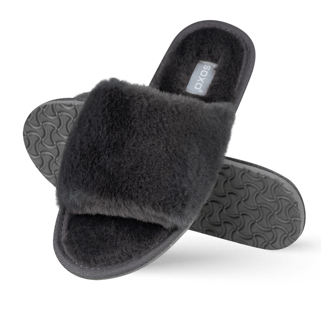 Women's slippers SOXO fur with a hard TPR sole