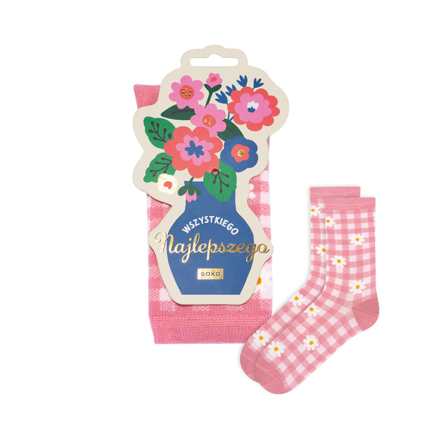 Women's feet with inscriptions SOXO pink